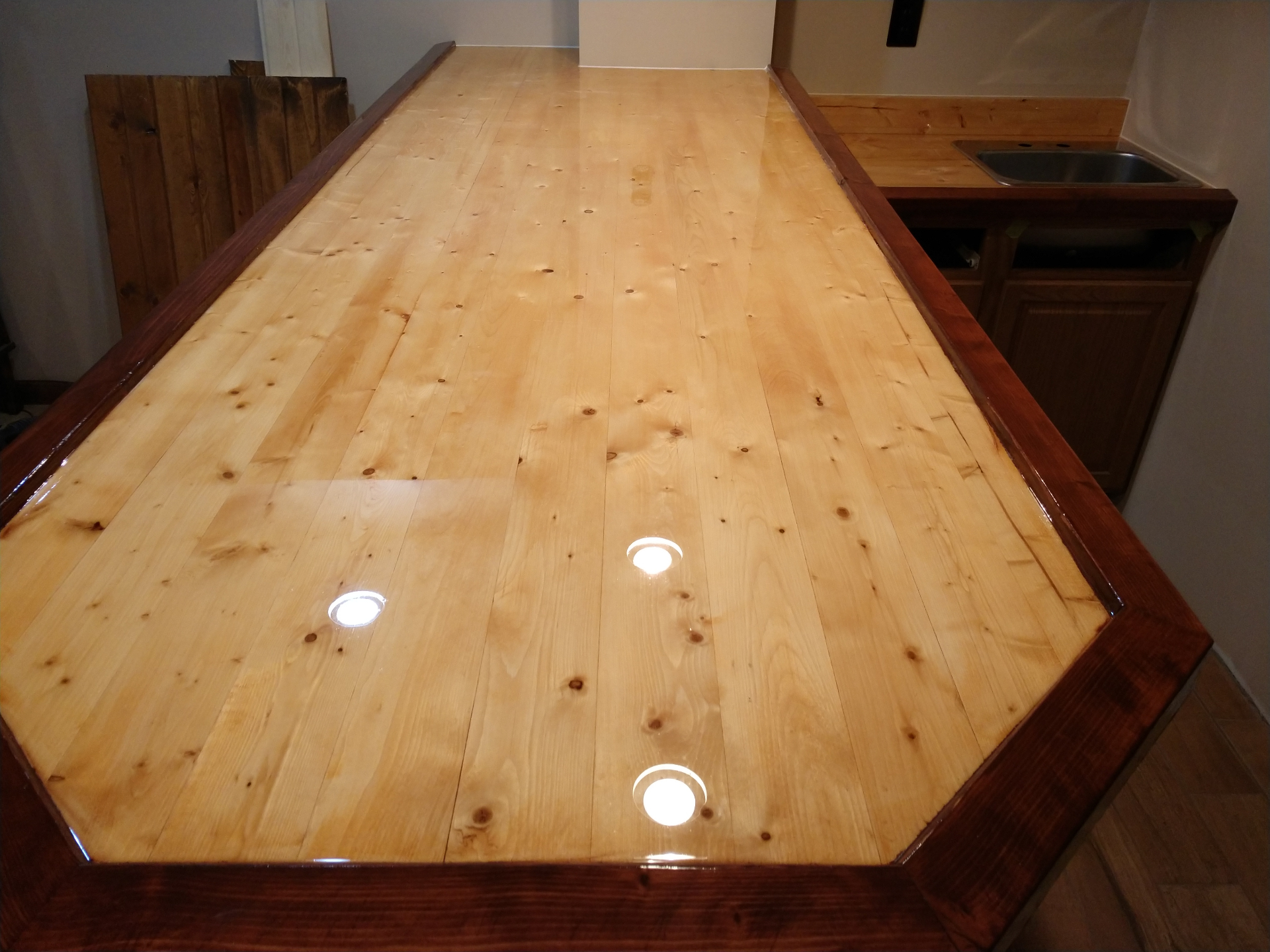 Custom hand-finished wood bar countertop
