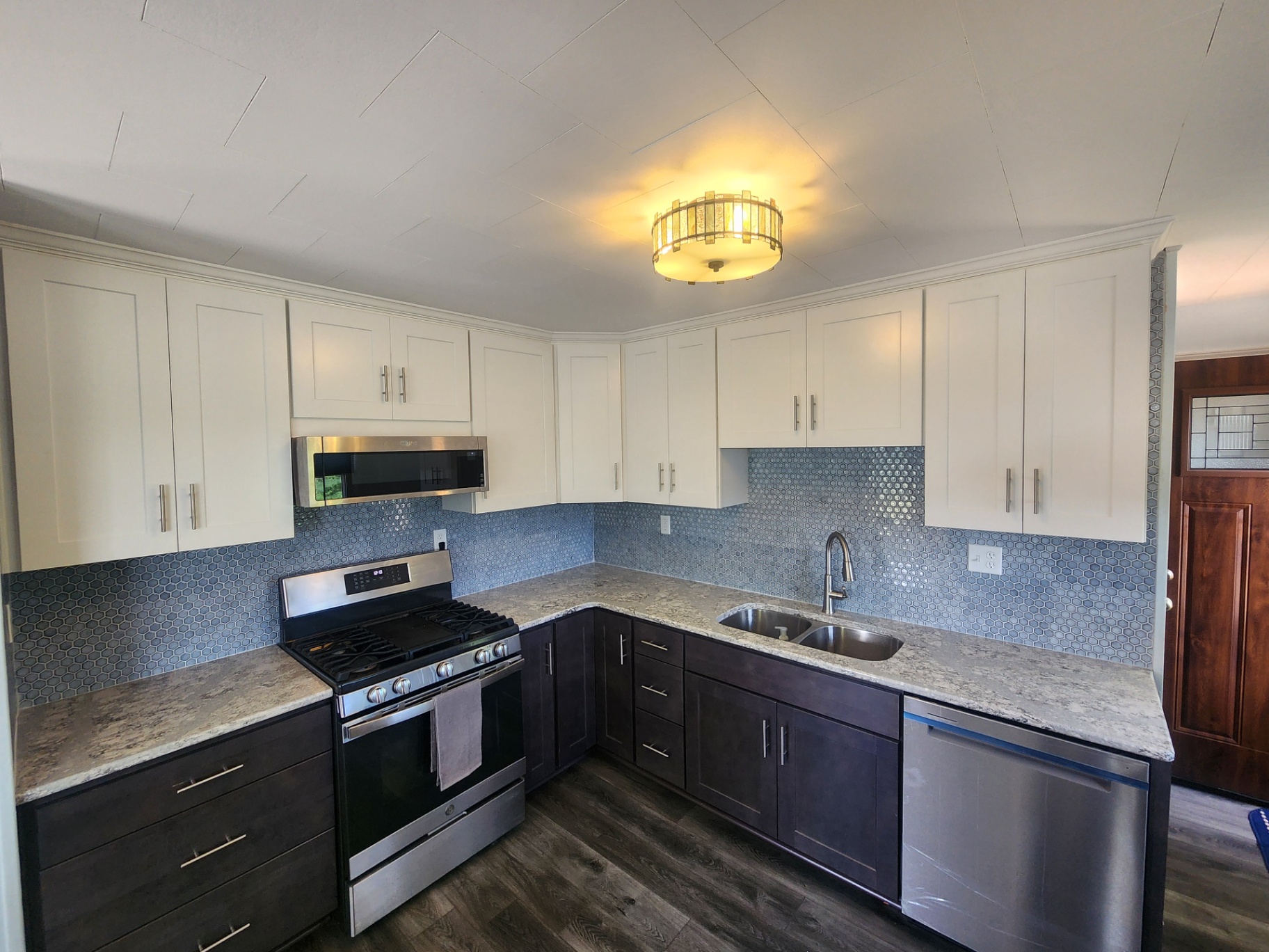 Two-tone shaker with blue penny tile — Wells Residence